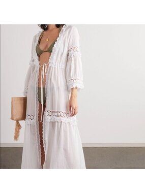 Charo Ruiz Ibiza Tamara Long Lace Cover Up White Size XS